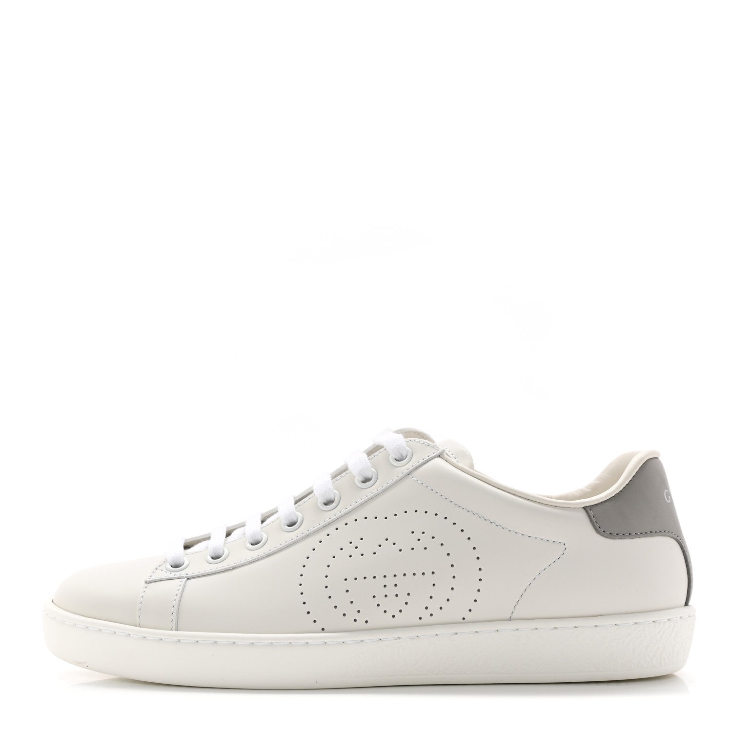 Gucci Calfskin Interlocking G Perforated Womens Ace Sneakers 37 White Grey Sky 1 of 12