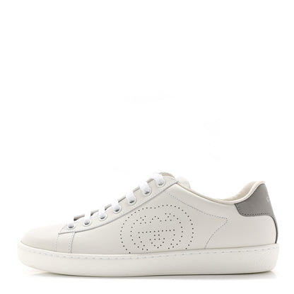 Gucci Calfskin Interlocking G Perforated Womens Ace Sneakers 37 White Grey Sky 1 of 12