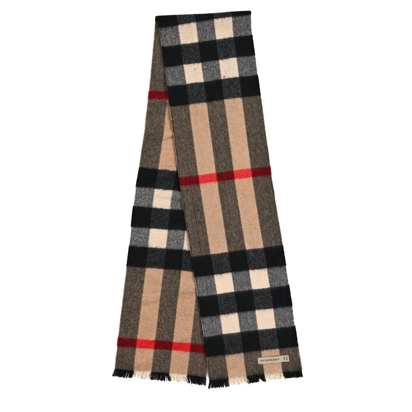 Cashmere Giant Exploded Check Fringe Scarf Camel