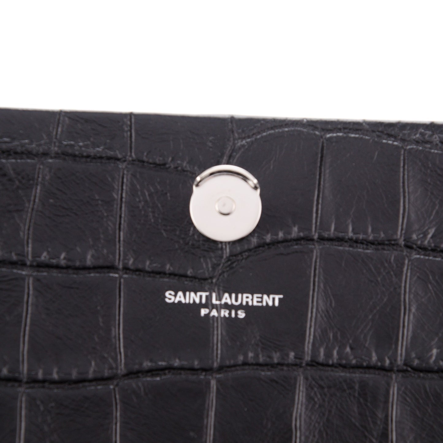 Calfskin Crocodile Embossed Medium Classic Monogram Kate Tassel Satchel Black