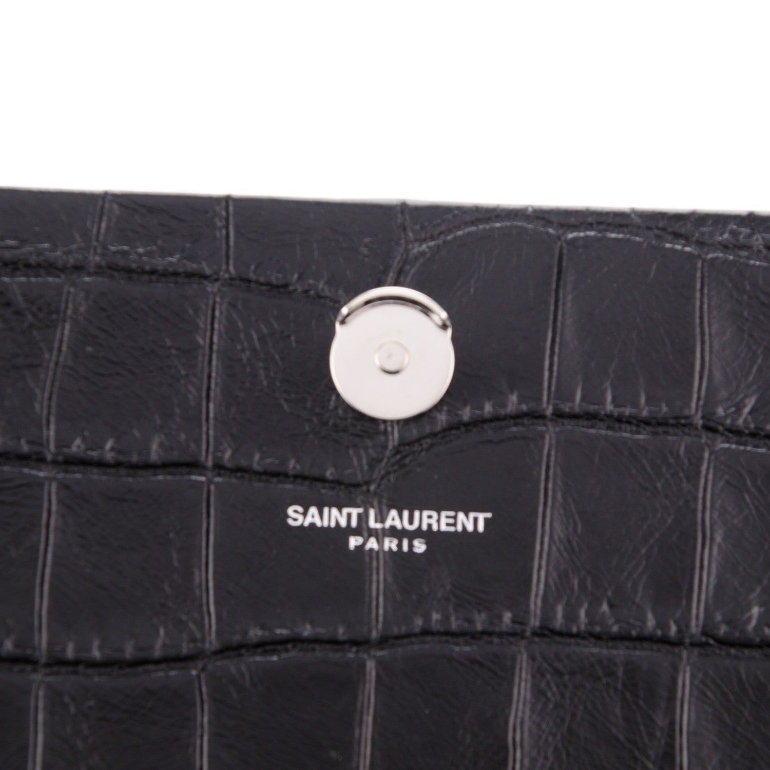 Saint Laurent Calfskin Crocodile Embossed Medium Classic Monogram Kate Tassel Satchel Black 6 of 7