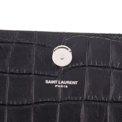 Saint Laurent Calfskin Crocodile Embossed Medium Classic Monogram Kate Tassel Satchel Black 6 of 7