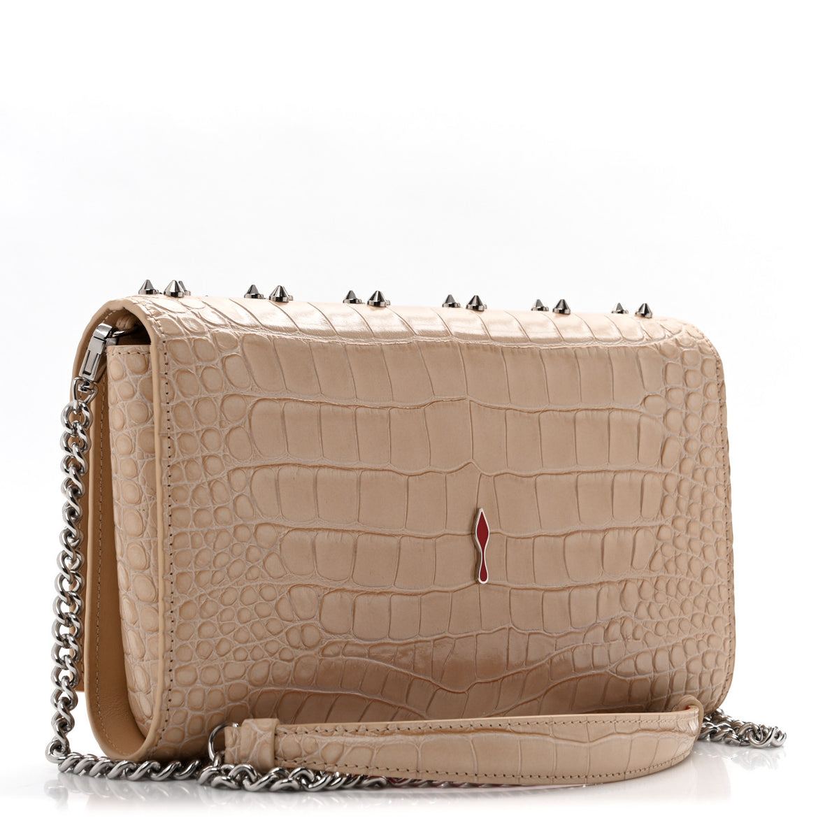 Christian Louboutin Calfskin Crocodile Embossed Spikes Loubinthesky Paloma Clutch Nougat 3 of 11