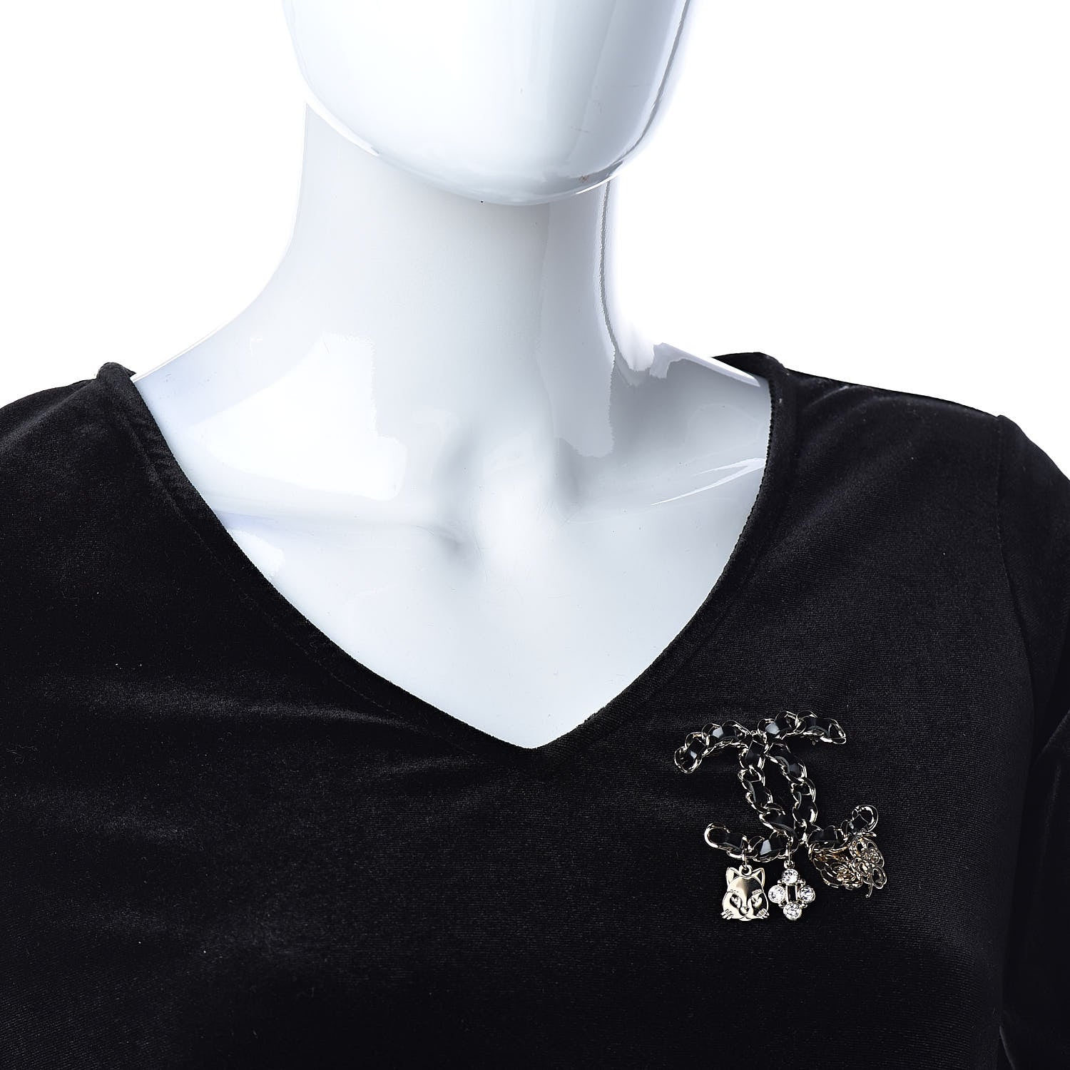 Chanel Lambskin Crystal Chain CC Charms Brooch Black Gold 2 of 4