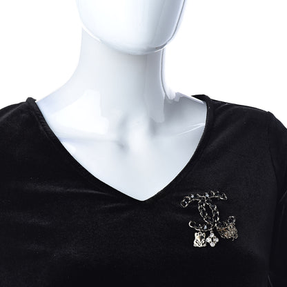 Chanel Lambskin Crystal Chain CC Charms Brooch Black Gold 2 of 4