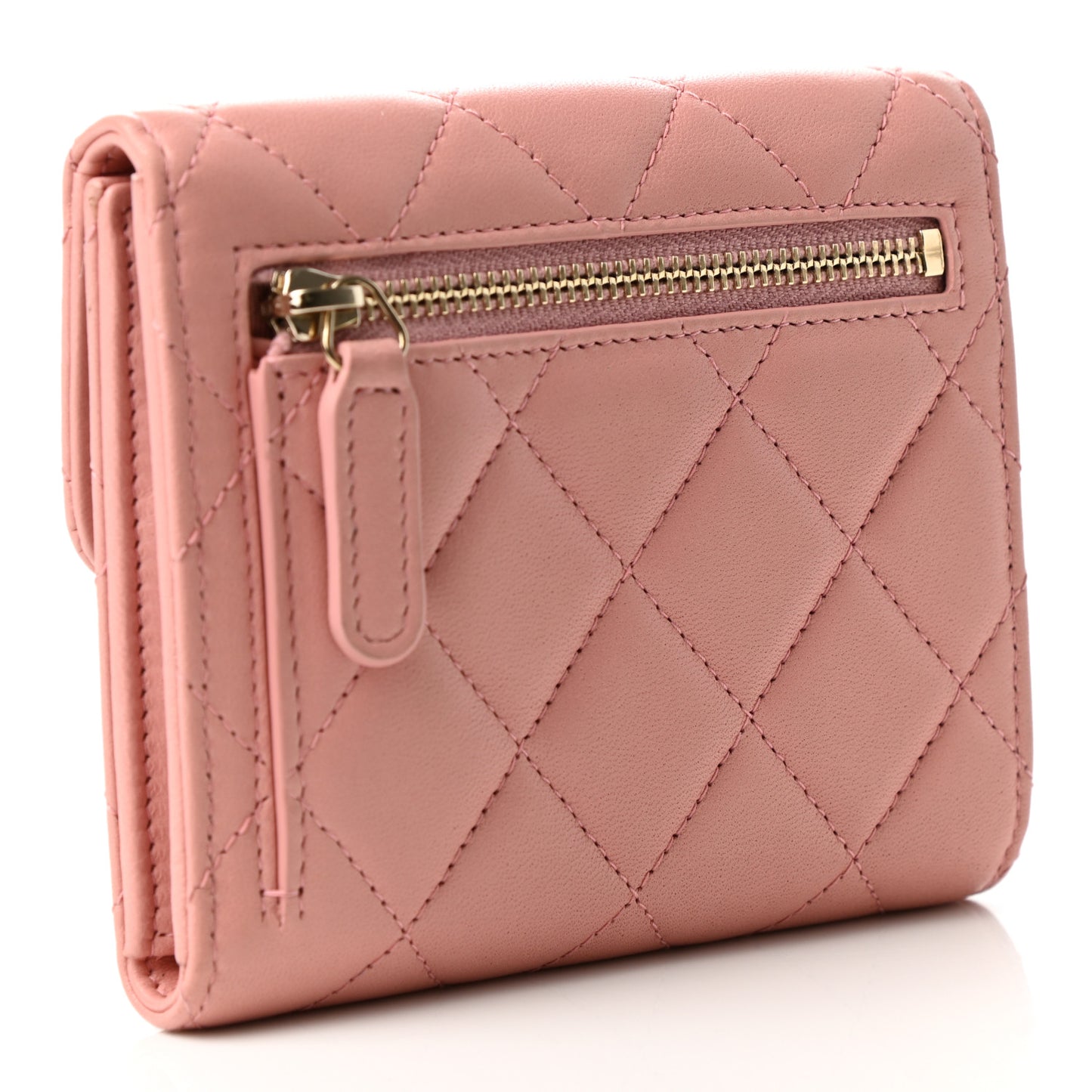 Lambskin Quilted Small Compact Wallet Pink