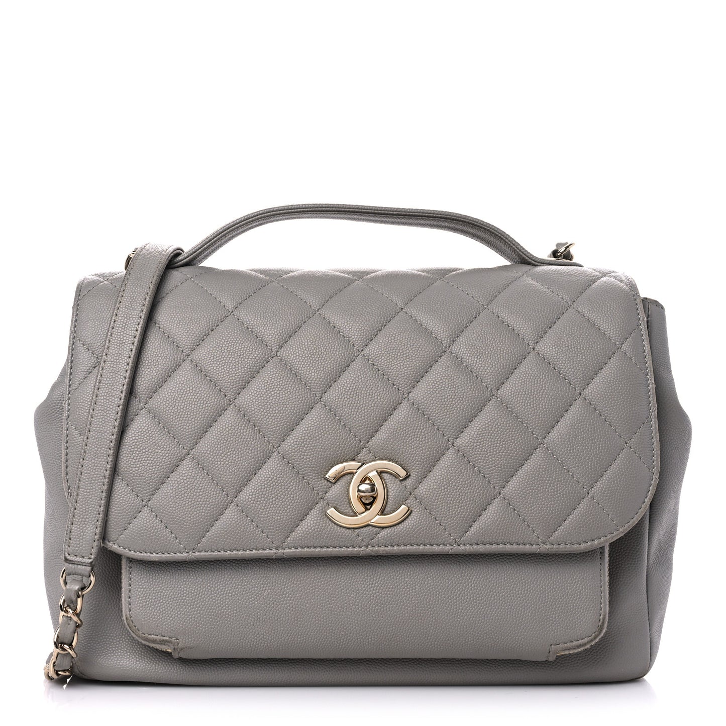Caviar Quilted Large Business Affinity Flap Grey