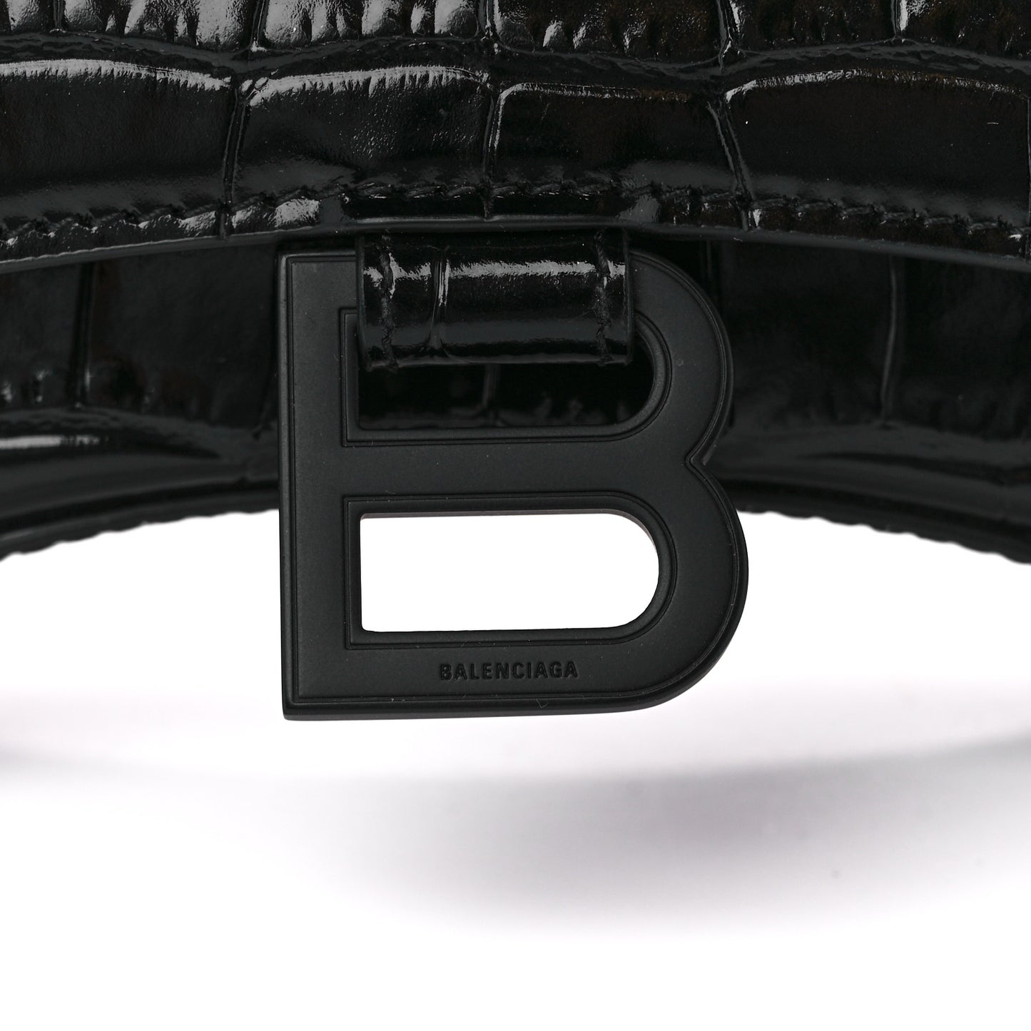 Shiny Calfskin Monochrome Crocodile Embossed Hourglass Chain Bag Black