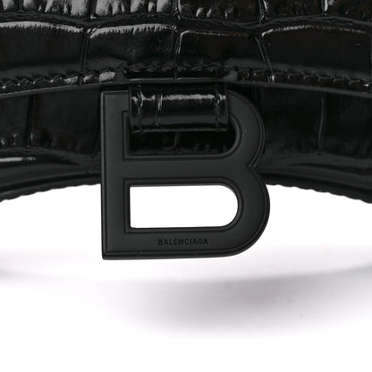 Balenciaga Shiny Calfskin Monochrome Crocodile Embossed Hourglass Chain Bag Black 7 of 10