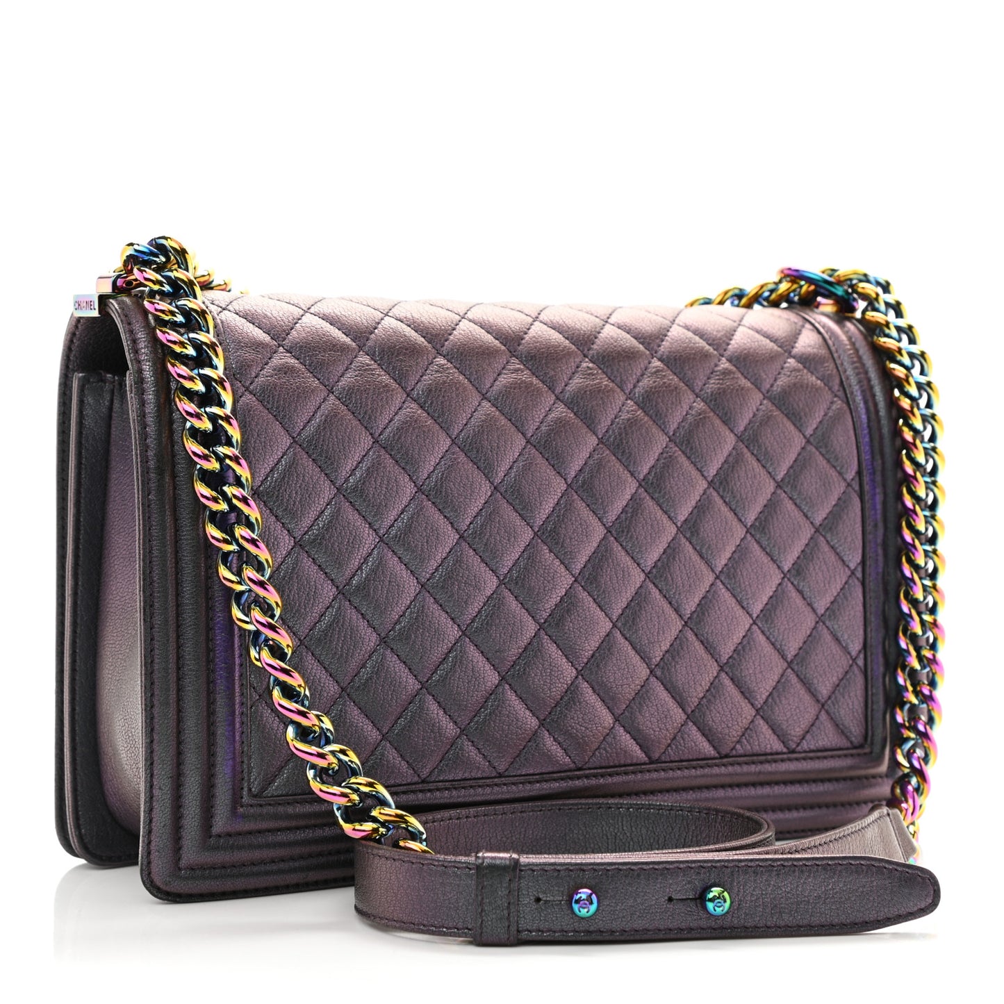 Iridescent Goatskin Quilted New Medium Boy Flap Purple