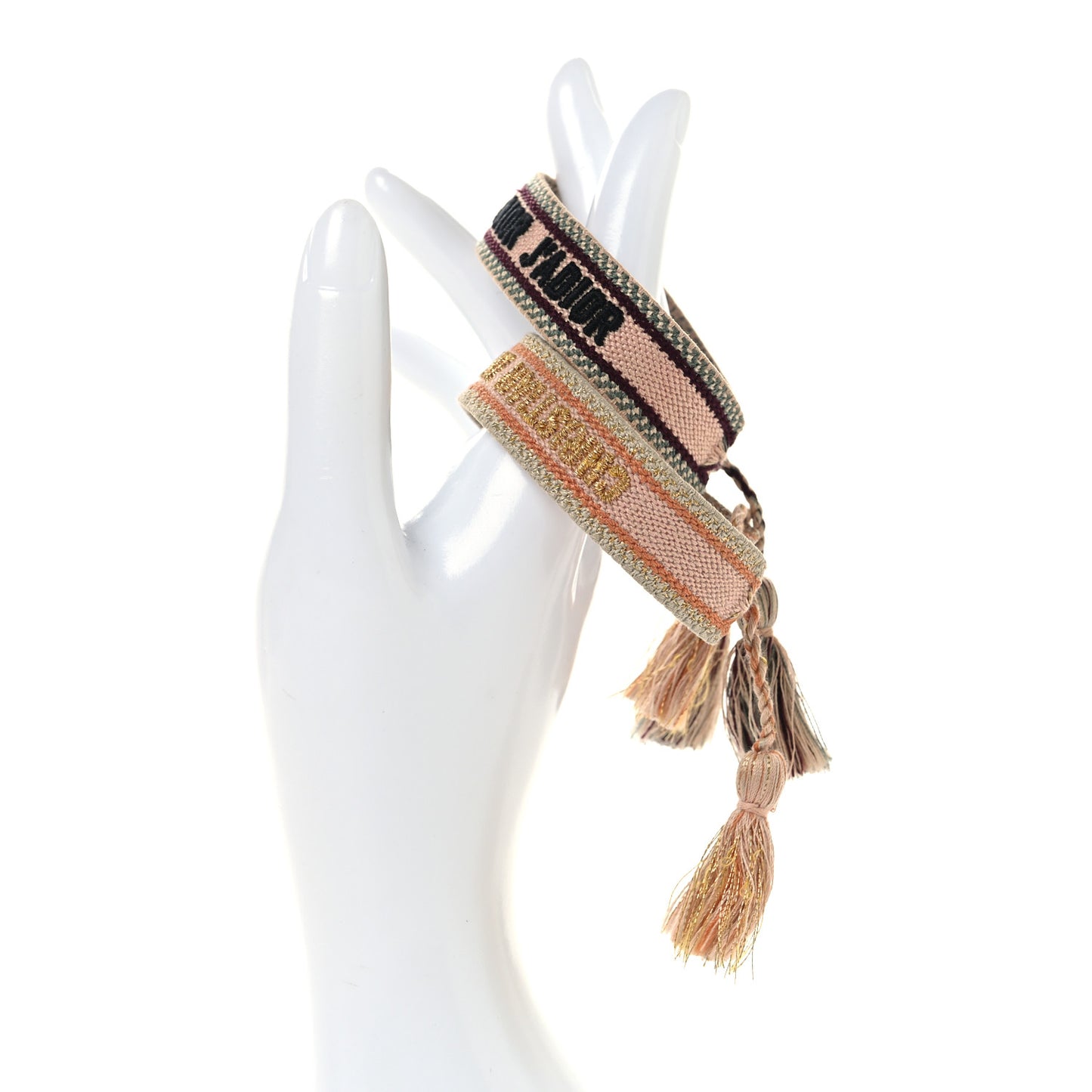Woven Cotton J'Adior Friendship Bracelet Set Gold Pink
