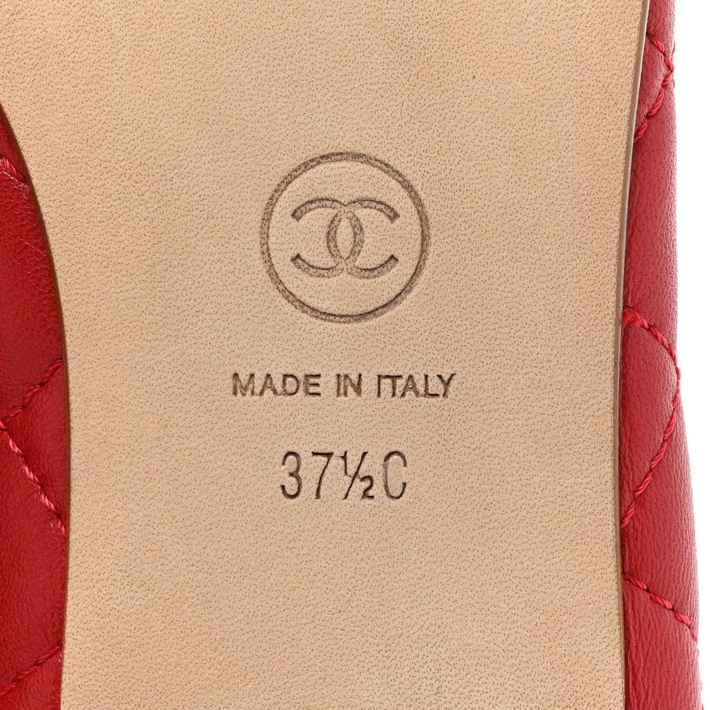 Aged Calfskin Quilted CC Cap Toe Ballerina Flats 37.5 Red