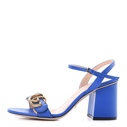 Gucci Lifford Calfskin GG Marmont Ankle Wrap 75mm Sandals 36 Shiny Electric Blue 1 of 12
