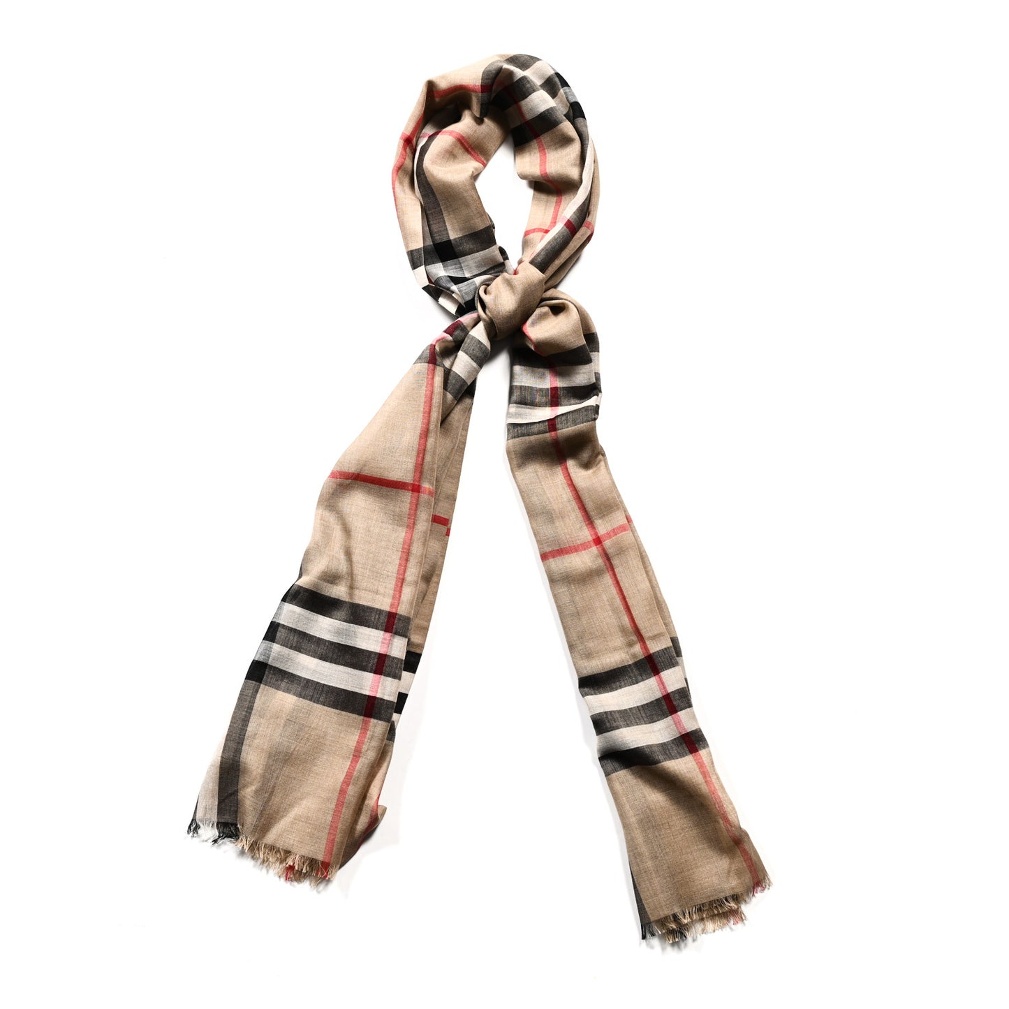 Wool Silk Gauze Giant Check Lightweight Scarf Archive Beige