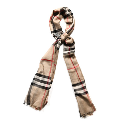 Burberry Wool Silk Gauze Giant Check Lightweight Scarf Archive Beige 1 of 3