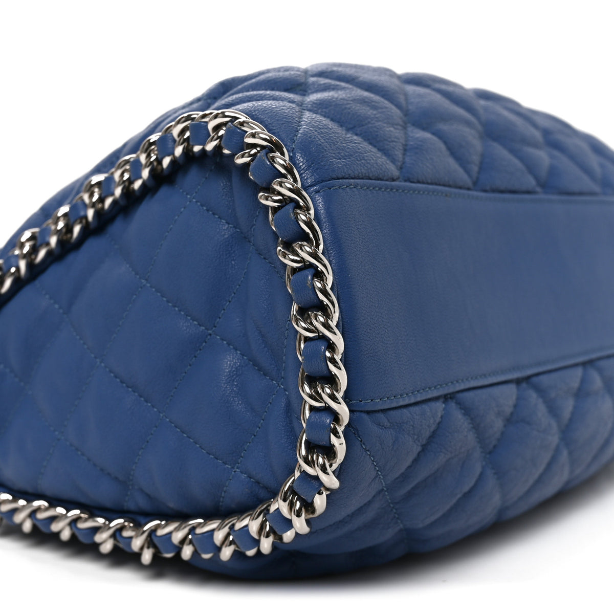 Washed Lambskin Chain Around Hobo Blue