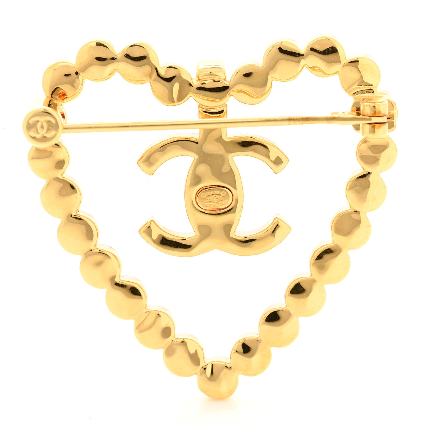 Crystal Heart CC Brooch Gold