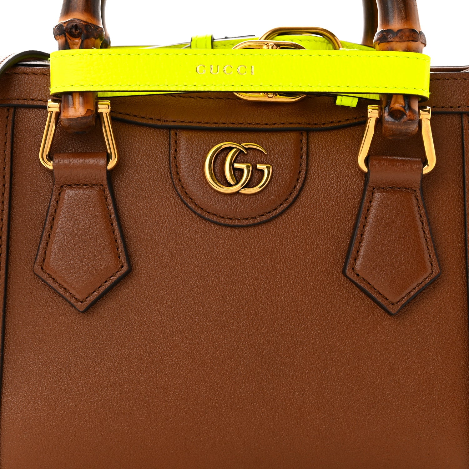 Gucci Wonka Grain Calfskin Mini Diana Tote Bag Cuir Yellow Fluo 8 of 11