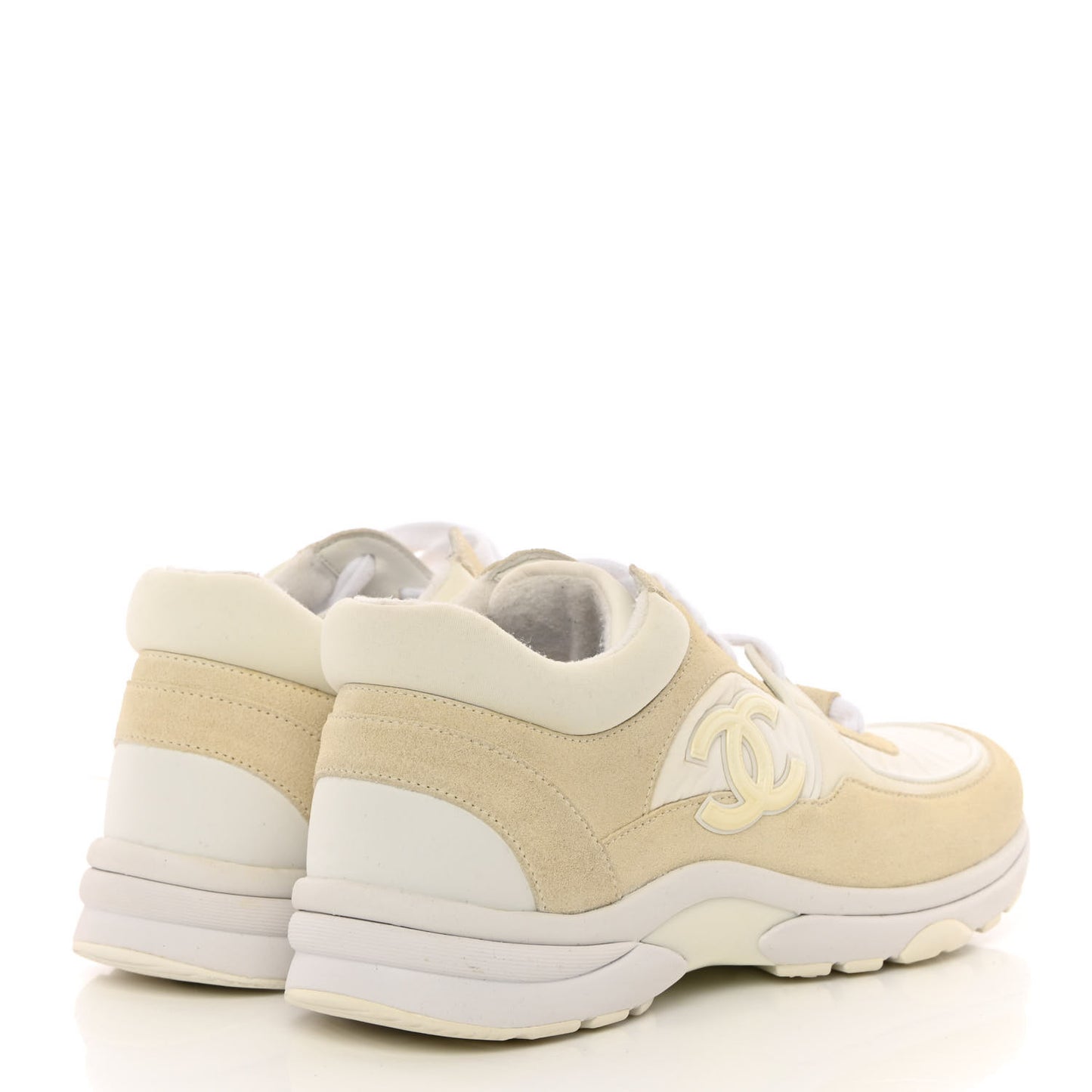 Suede Calfskin Fabric CC Sneakers 36 White