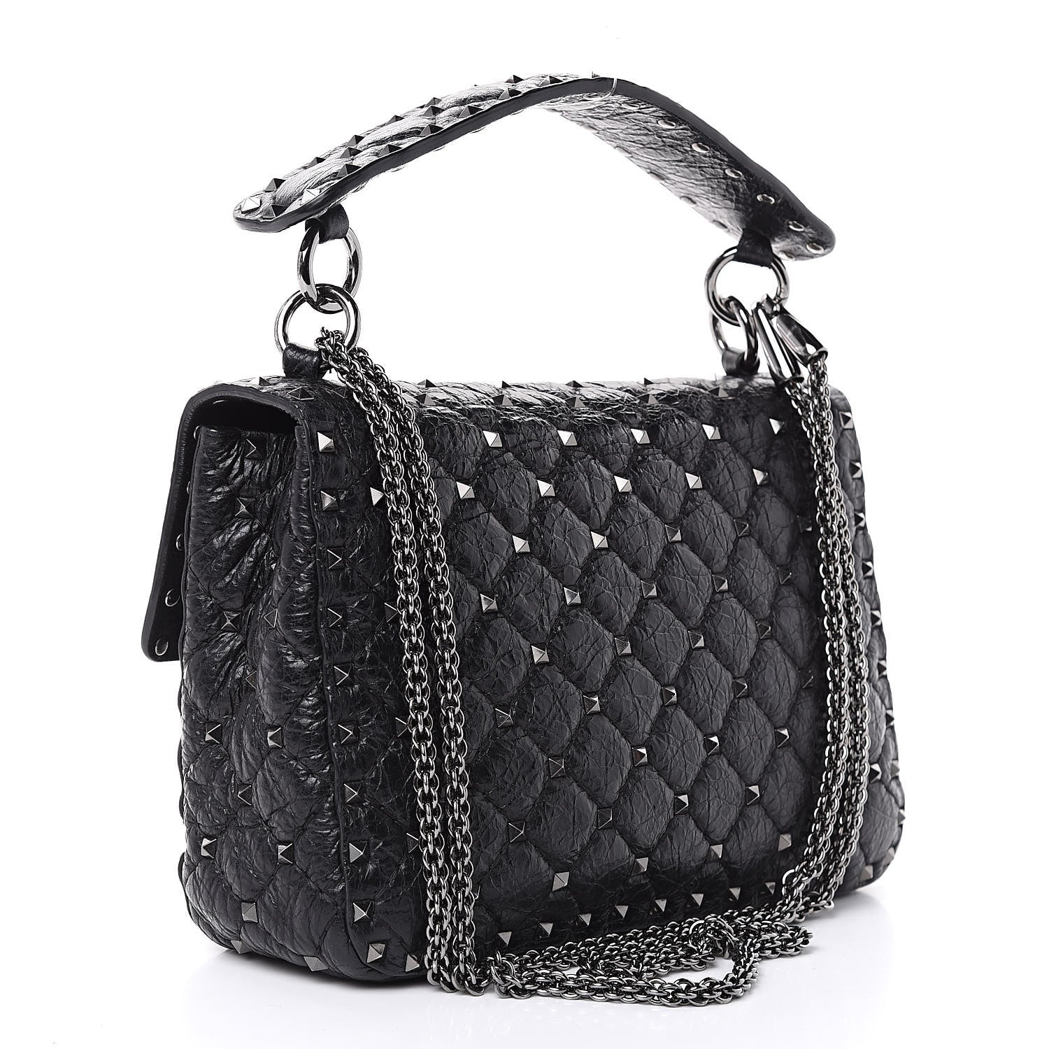 Valentino Garavani Craquele Nappa Medium Rockstud Spike Shoulder Bag Black 3 of 10