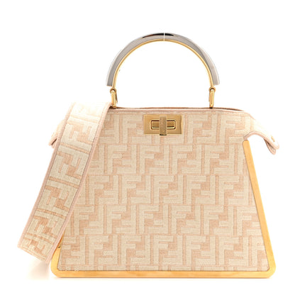 Fendi Chenille Suede Metal FF Small Peekaboo I SEE U Satchel Beige White 1 of 9