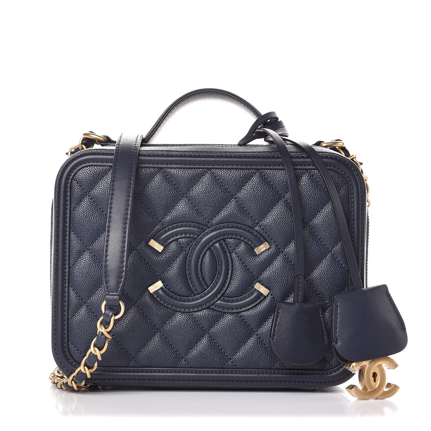 Caviar Quilted Medium CC Filigree Vanity Case Navy