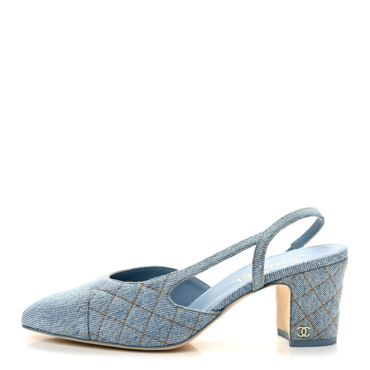 Chanel Denim Quilted Cap Toe Slingback Pumps 40 Light Blue 1 of 10