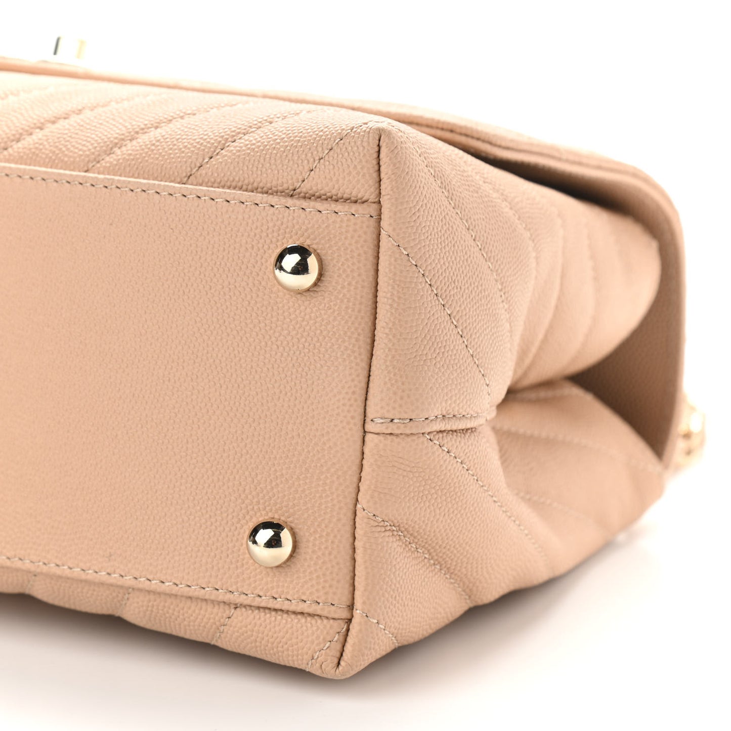 Caviar Chevron Quilted Small Coco Handle Flap Beige