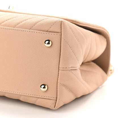 Chanel Caviar Chevron Quilted Small Coco Handle Flap Beige 10 of 11