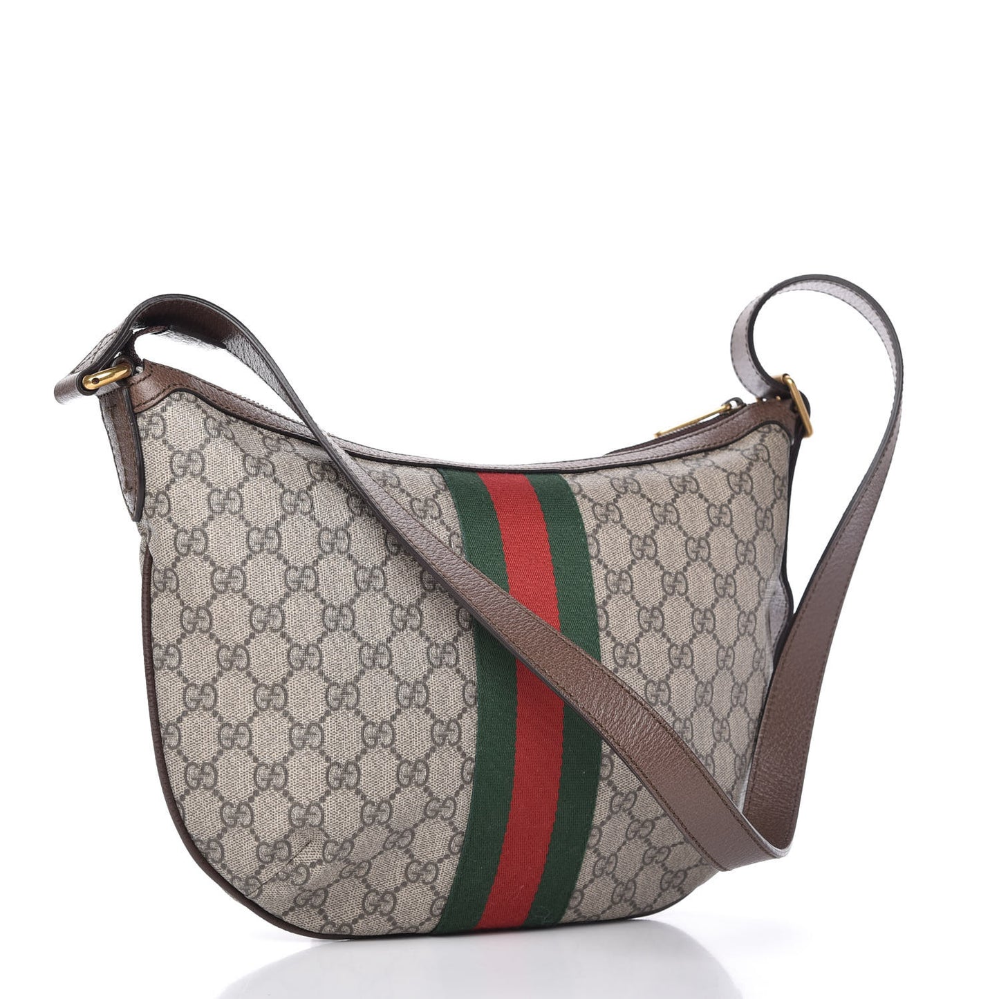 GG Supreme Monogram Web Small Ophidia Half Moon Hobo Brown