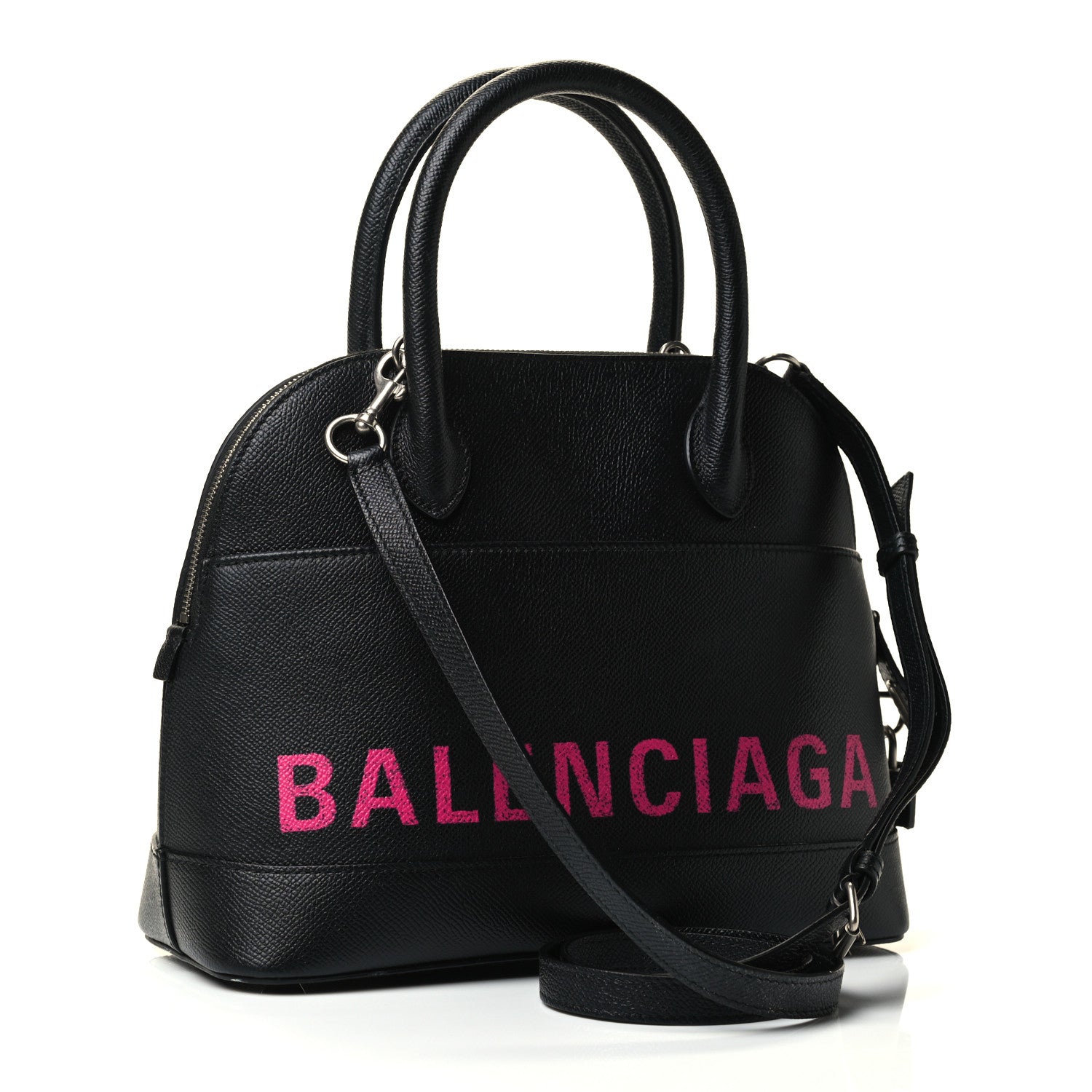 Balenciaga Signature Grained Calfskin Logo S Ville Top Handle Bag Black Rose Shocking 2 of 4