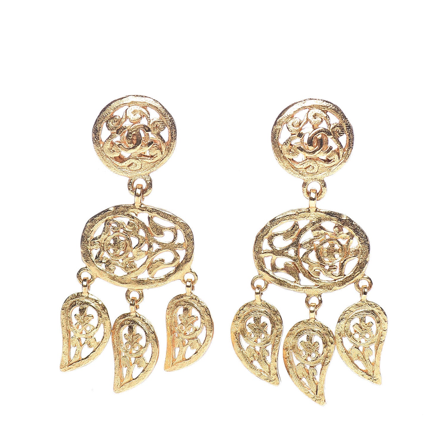 CC Large Drop Clip On Earrings Gold