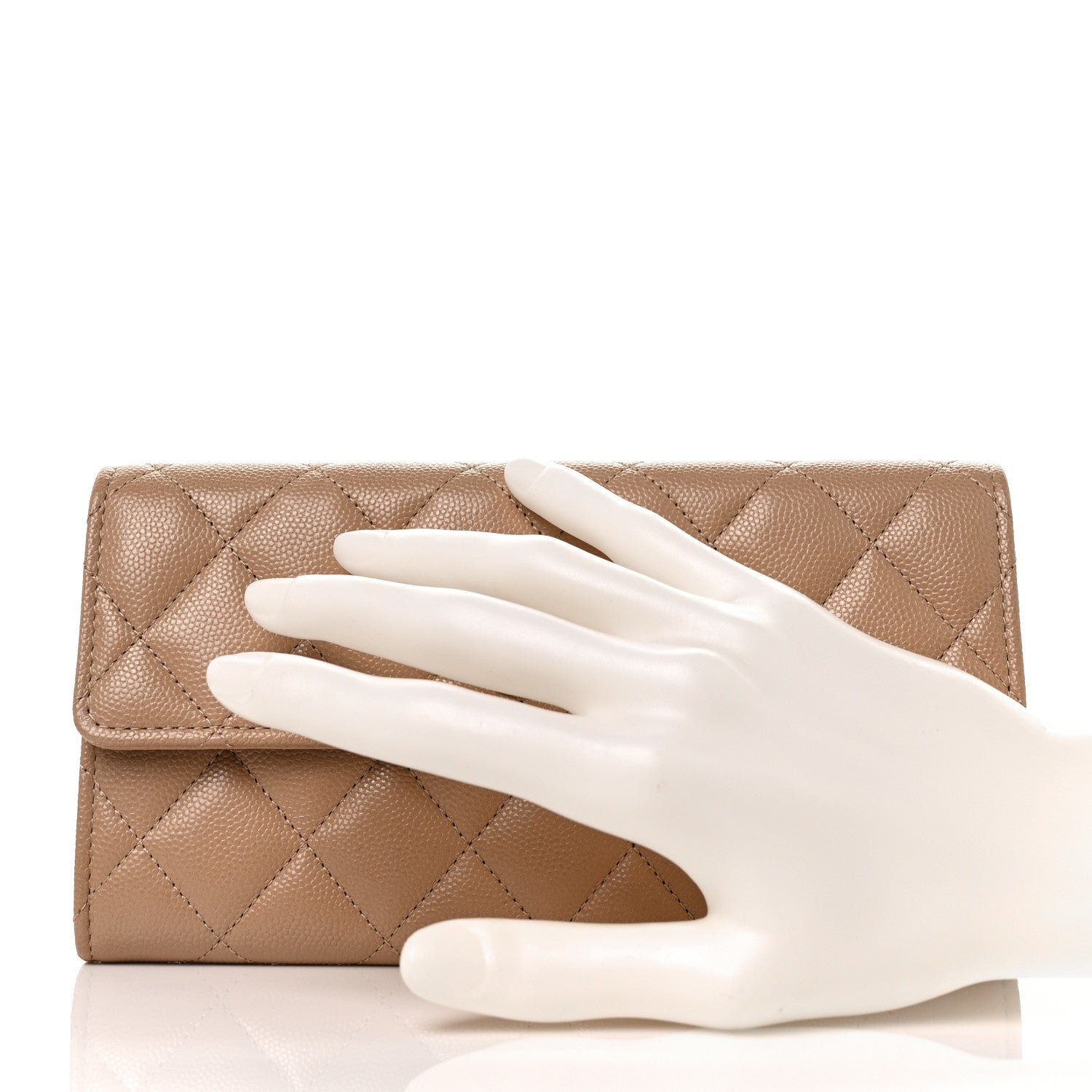 Chanel Caviar Quilted Crystal CC Large Gusset Flap Wallet Beige 2 of 10