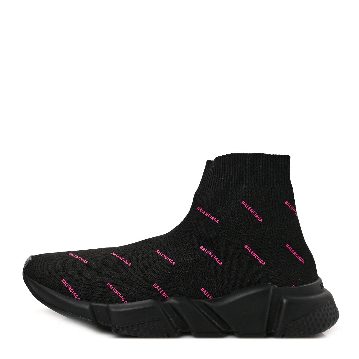 Balenciaga Neoprene Knit Allover Logo Womens Speed Sneakers 39 Black Fuchsia 1 of 8