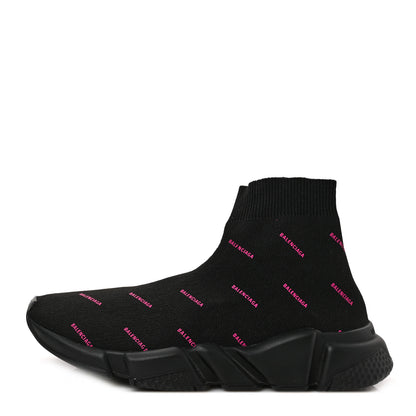 Balenciaga Neoprene Knit Allover Logo Womens Speed Sneakers 39 Black Fuchsia 1 of 8