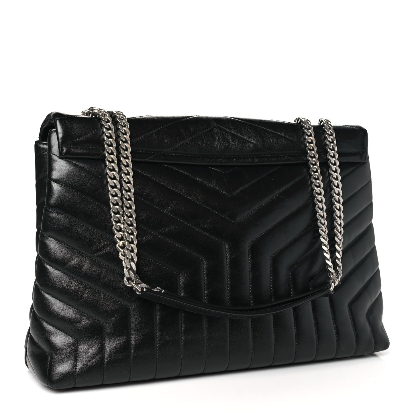 Calfskin Y Quilted Monogram Large Loulou Chain Satchel Black