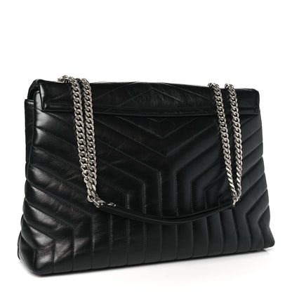 Saint Laurent Calfskin Y Quilted Monogram Large Loulou Chain Satchel Black 3 of 11