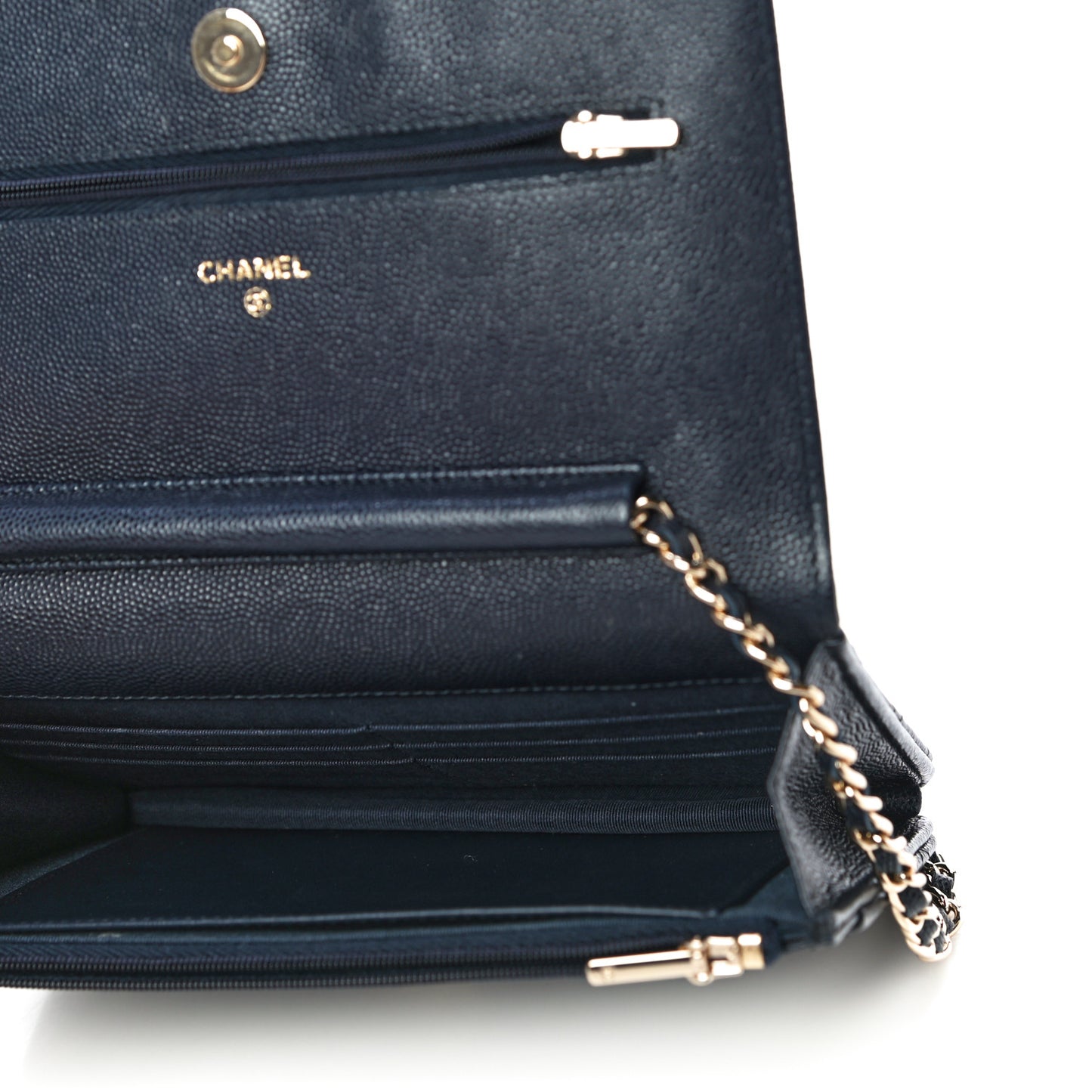 Caviar Quilted Wallet On Chain WOC Navy Blue