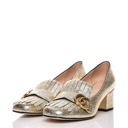 Gucci Galassia GG Marmont Fringe 50mm Loafer Pumps 37 Platino 2 of 11