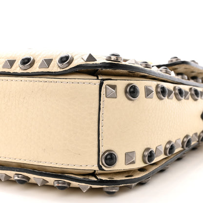 Valentino Garavani Pebbled Calfskin Onyx Medium Guitar Strap Rockstud Rolling Flap Saddle Bag Ivory 16 of 20