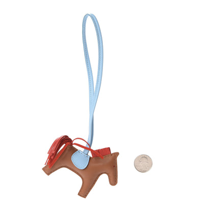 Hermes Milo Lambskin Grigri Rodeo Horse Bag Charm PM Gold Rouge Indien Celeste 2 of 4