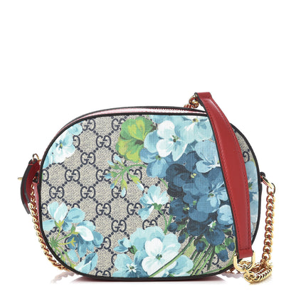 Gucci GG Supreme Monogram Blooms Mini Chain Shoulder Bag Beige Blue Navy Hibiscus Red 1 of 9