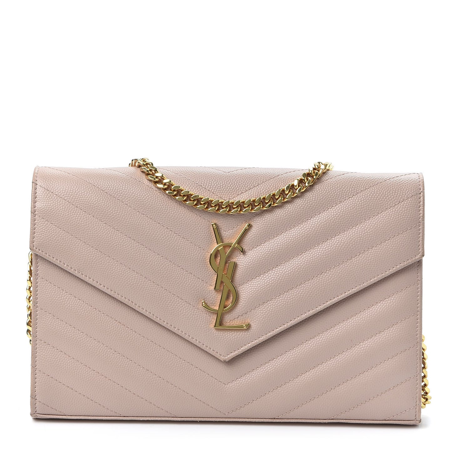 Grain De Poudre Matelasse Chevron Monogram Chain Wallet Pale Blush
