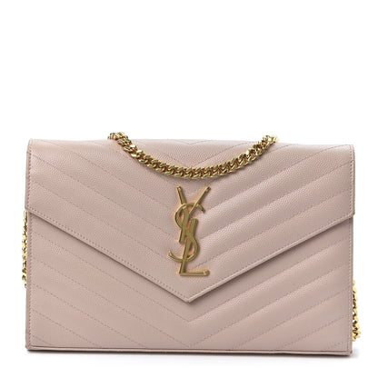 Saint Laurent Grain De Poudre Matelasse Chevron Monogram Chain Wallet Pale Blush 1 of 10