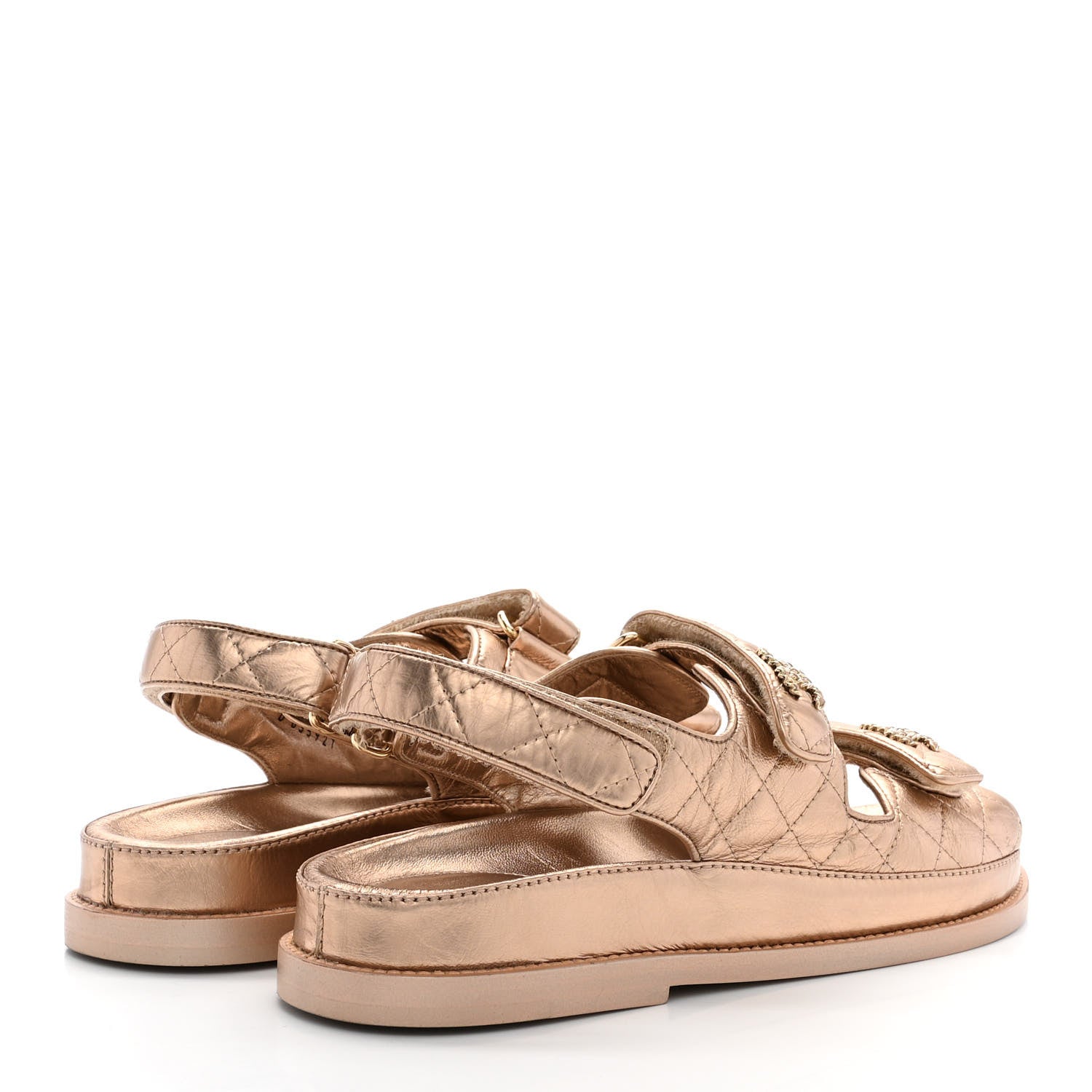 Chanel Iridescent Lambskin Quilted Velcro Dad Sandals 38.5 Light Bronze 4 of 10