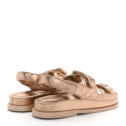 Chanel Iridescent Lambskin Quilted Velcro Dad Sandals 38.5 Light Bronze 4 of 10