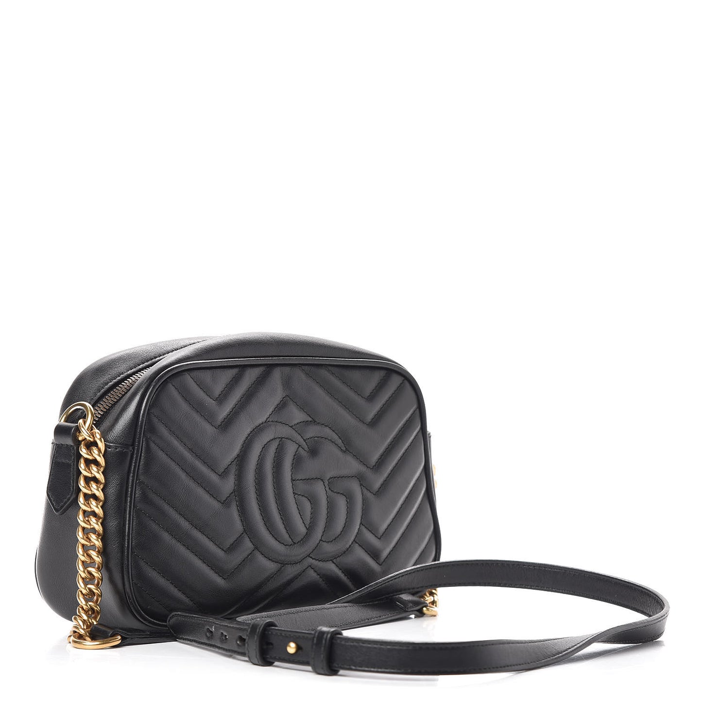 Calfskin Matelasse Small GG Marmont Chain Shoulder Bag Black