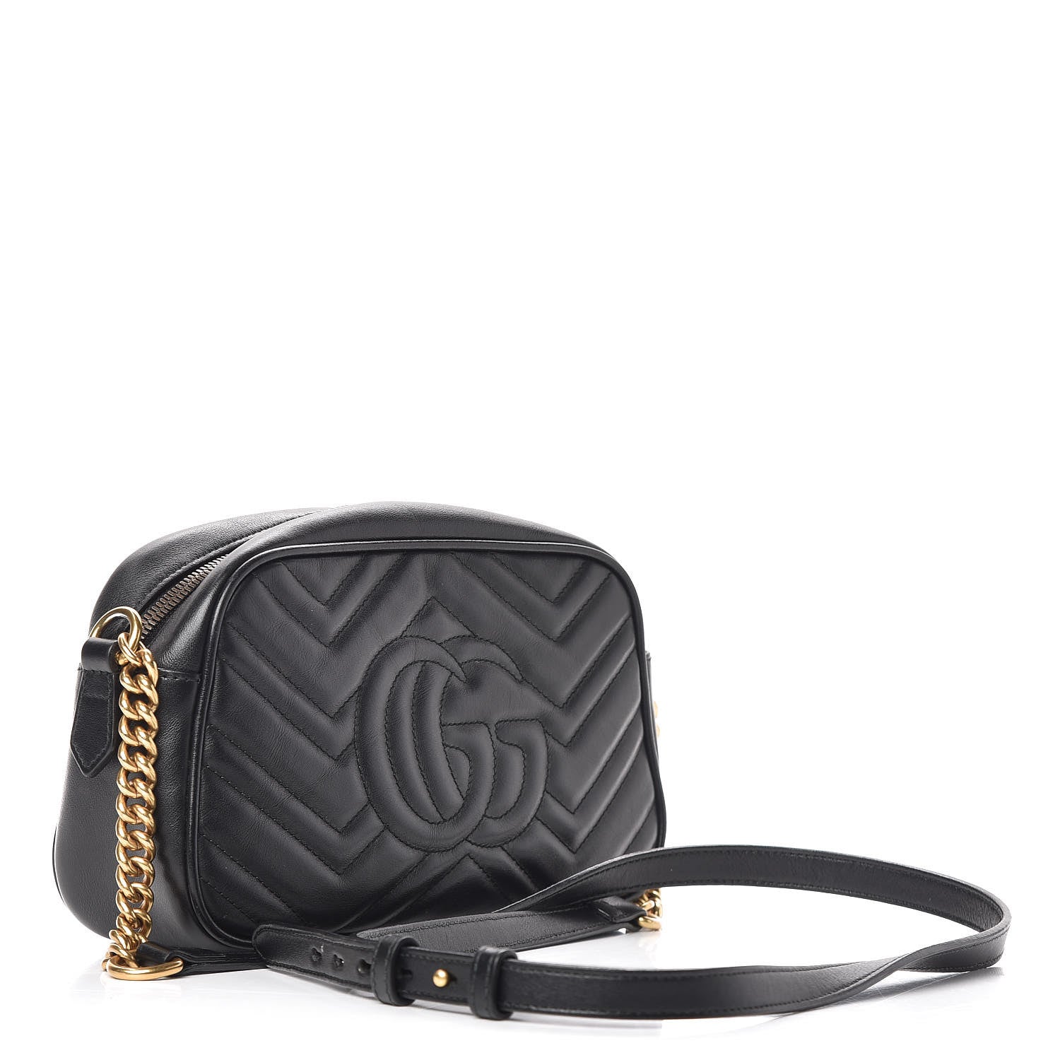 Gucci Calfskin Matelasse Small GG Marmont Chain Shoulder Bag Black 3 of 11