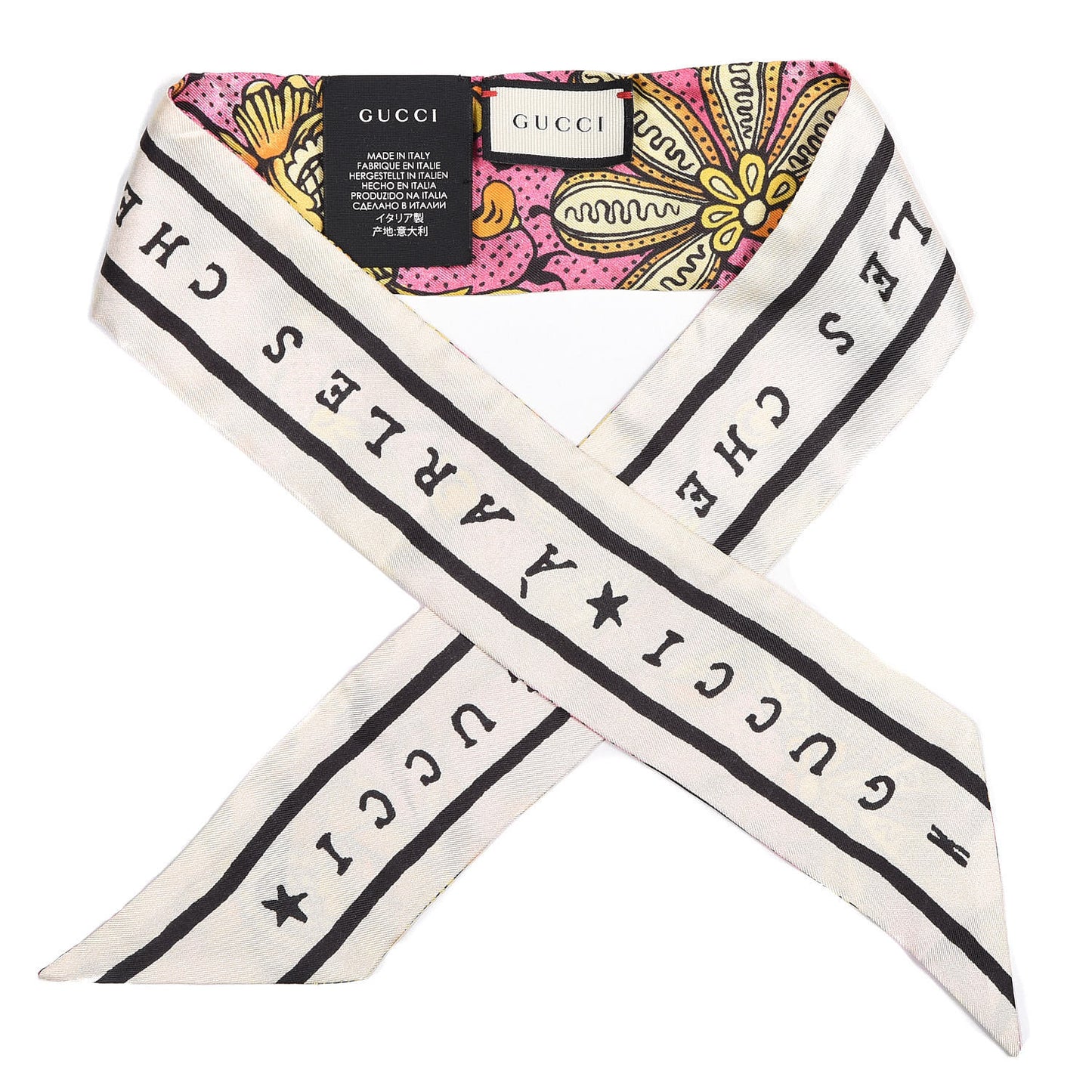 Silk Alsacienne Floral Print Skinny Scarf Pink