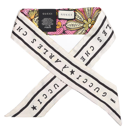 Gucci Silk Alsacienne Floral Print Skinny Scarf Pink 1 of 3